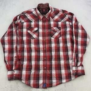 Twenty X Shirt Mens XXL Red White Plaid Pearl Snap Western Yoke Cotton Rodeo